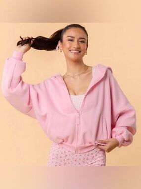 NWT! Blogilates Women's Marshmallow Full Zip Hooded Sweatshirt Light Pink Large